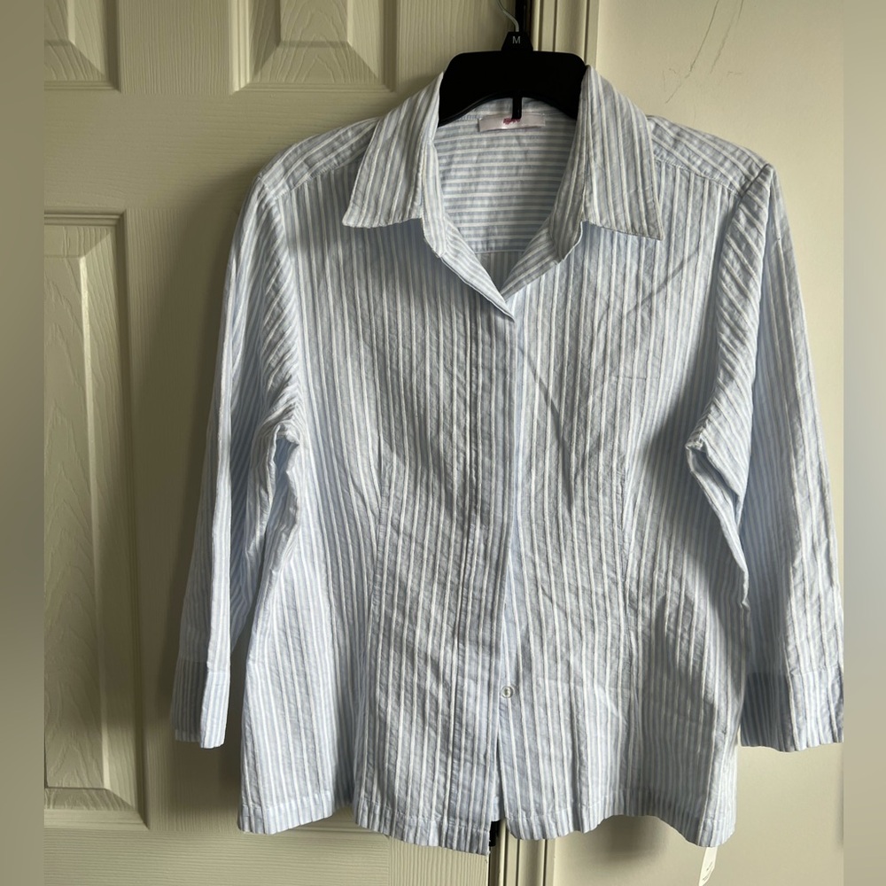 Blue and White Striped Women's Top Leggiadro